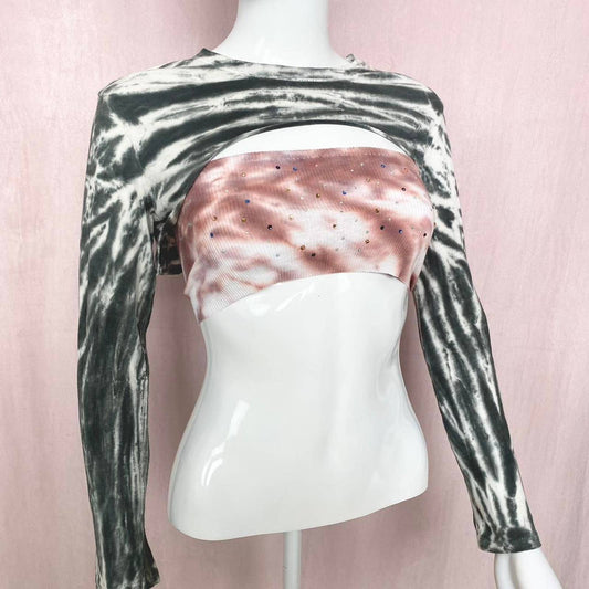 Reworked Z by Zella Hollow Crop Tie Dye Long Sleeve, Size Small