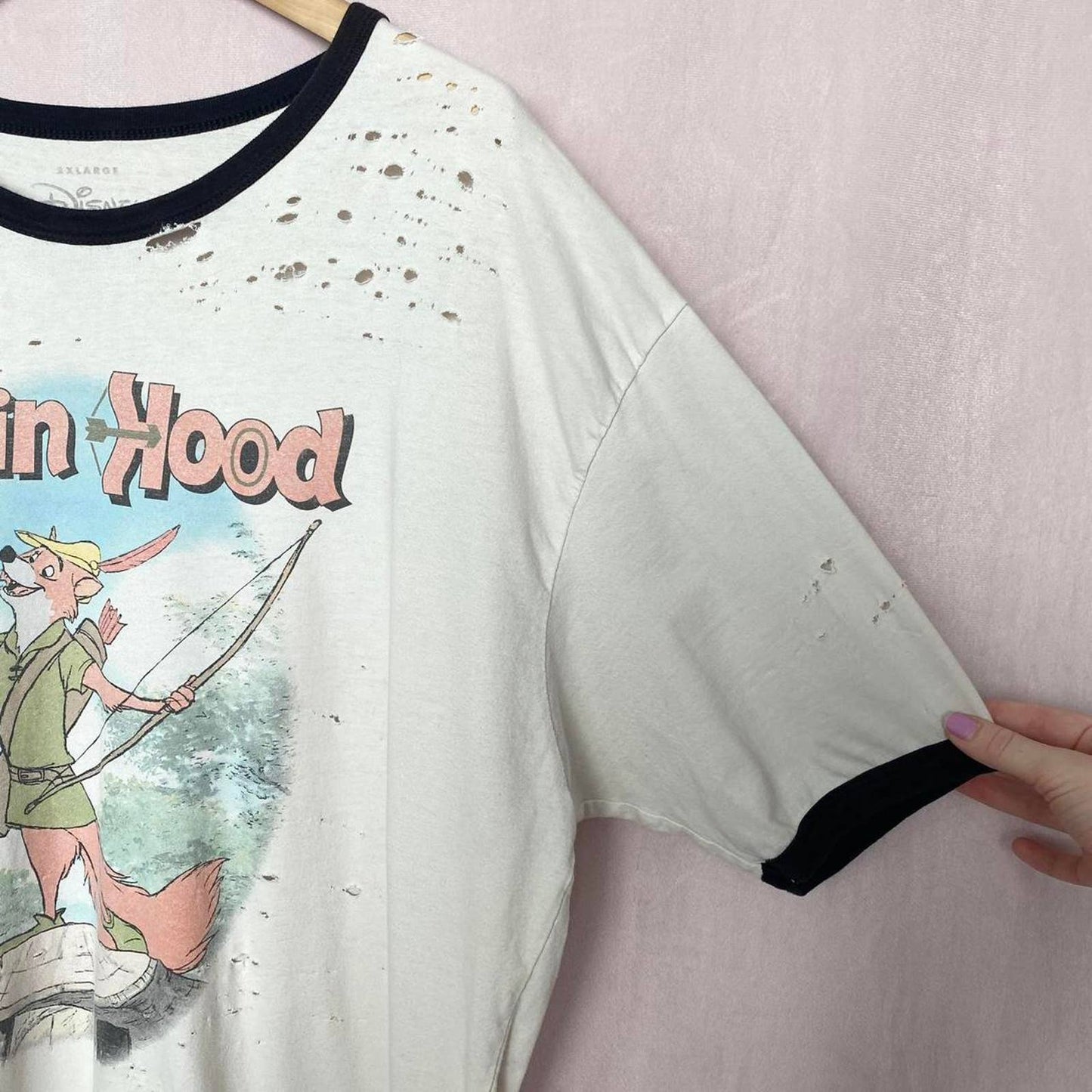 Upcycled Disney Robin Hood Distressed Retro T-Shirt, Size 2XL