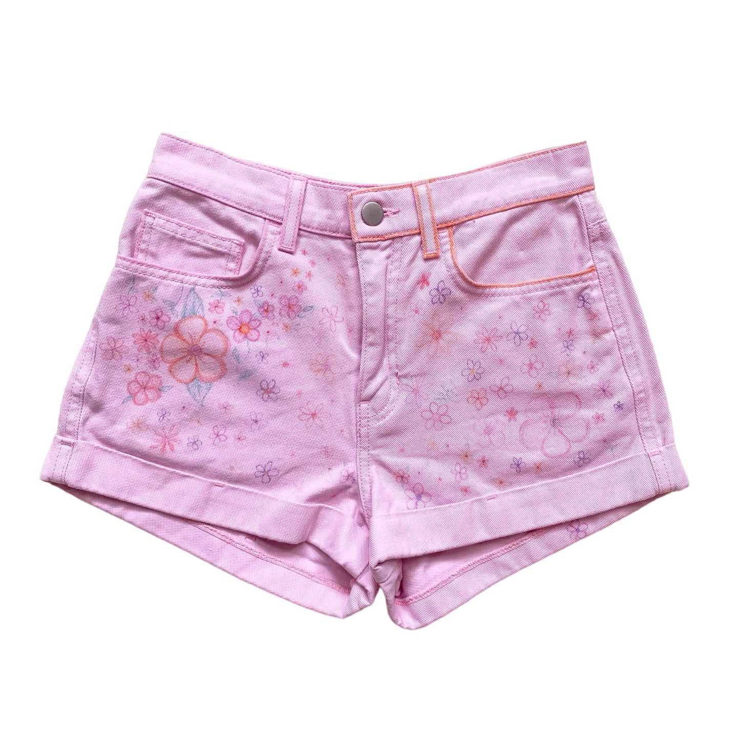 Upcycled American Apparel Floral Pink Denim Shorts, Size 25