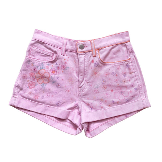 Upcycled American Apparel Floral Pink Denim Shorts, Size 25