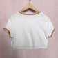 Reworked Marine Layer Distressed Rainbow Trim Crop Tee, Size Small