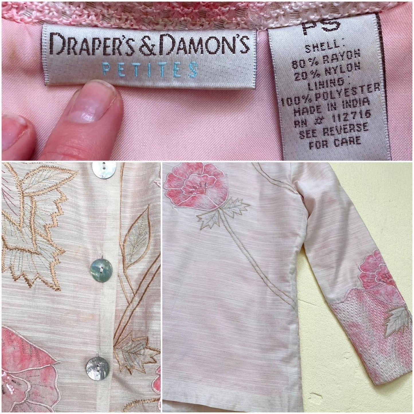 Vintage Draper’s & Damon’s Pink Floral Blazer Jacket, Size PS