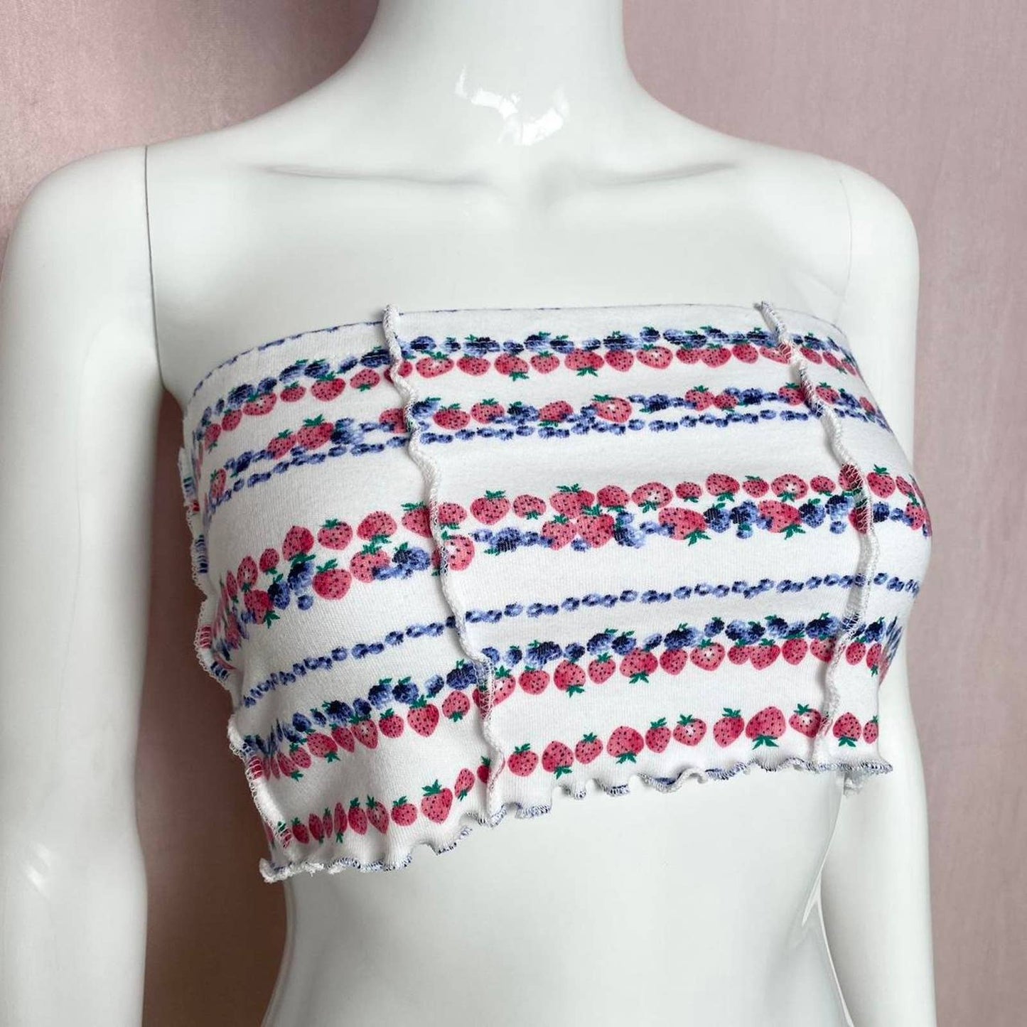 Scrap Fabric Strawberry Blueberry Crop Tube Top, Size Small