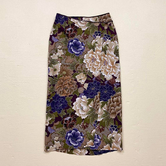 Vintage Kenzo Paris Floral Wrap Long Skirt, Size 30”