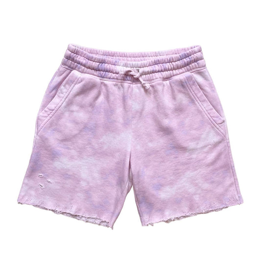 Reworked Pink Tie Dye Distressed Sweat Shorts, Size Small