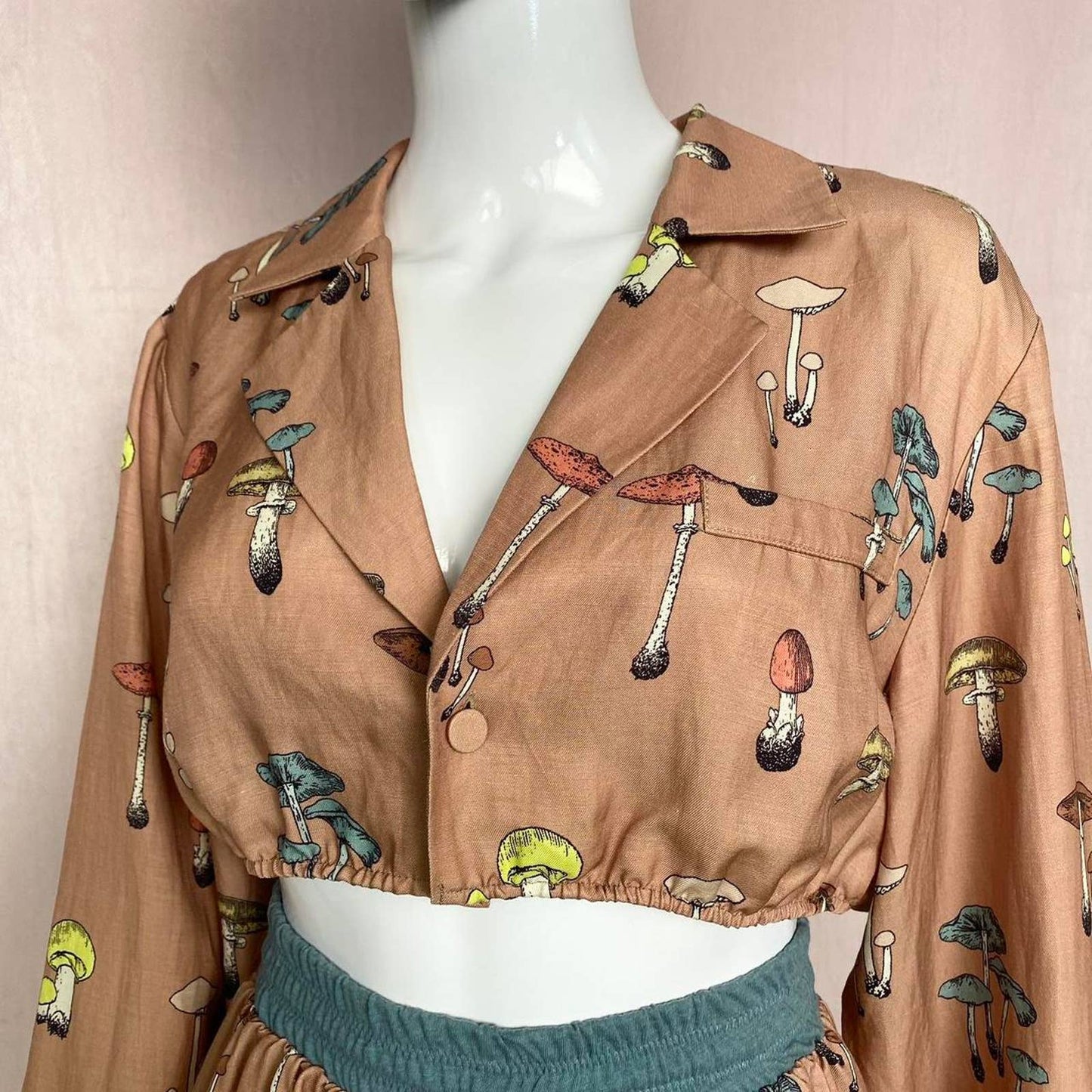 Upcycled Mushroom Crop Jacket & Skirt Set, Size S/M