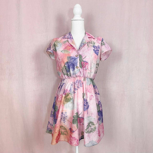 Vintage California Looks Pink Floral Mini Dress, Size 4P