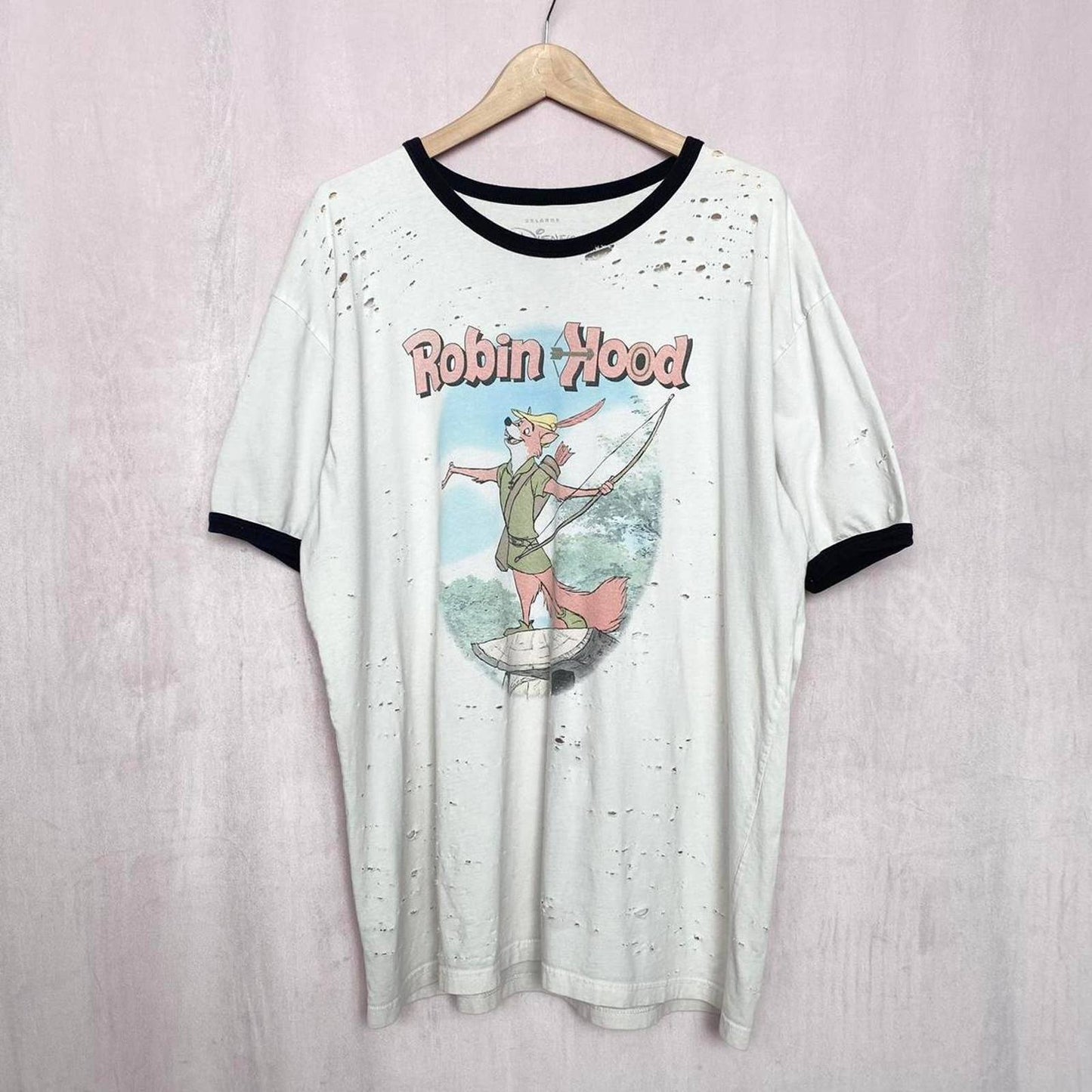 Upcycled Disney Robin Hood Distressed Retro T-Shirt, Size 2XL