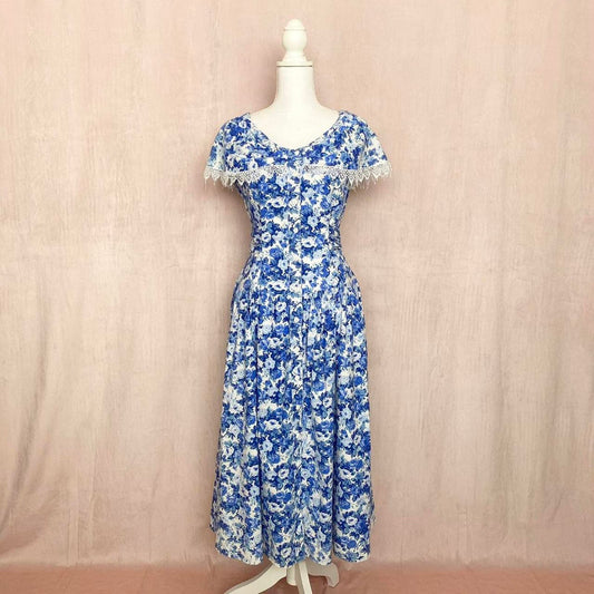 Vintage Benson & Smith Blue Floral Cottage Dress, Size Medium