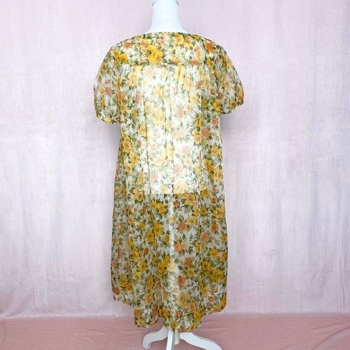 Vintage Floral Button Down See-Through Midi Dress