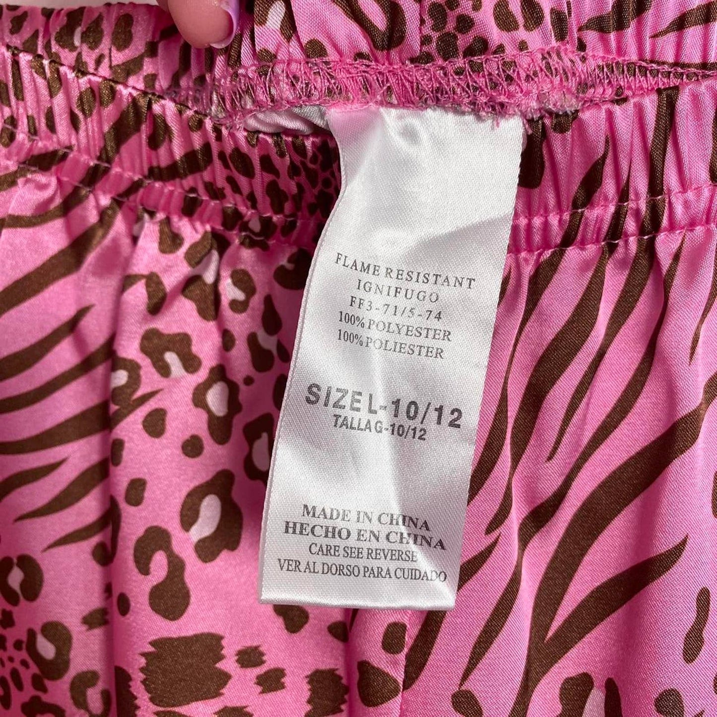 Secondhand Pink Leopard Print Satin Cropped Pants, Size Small