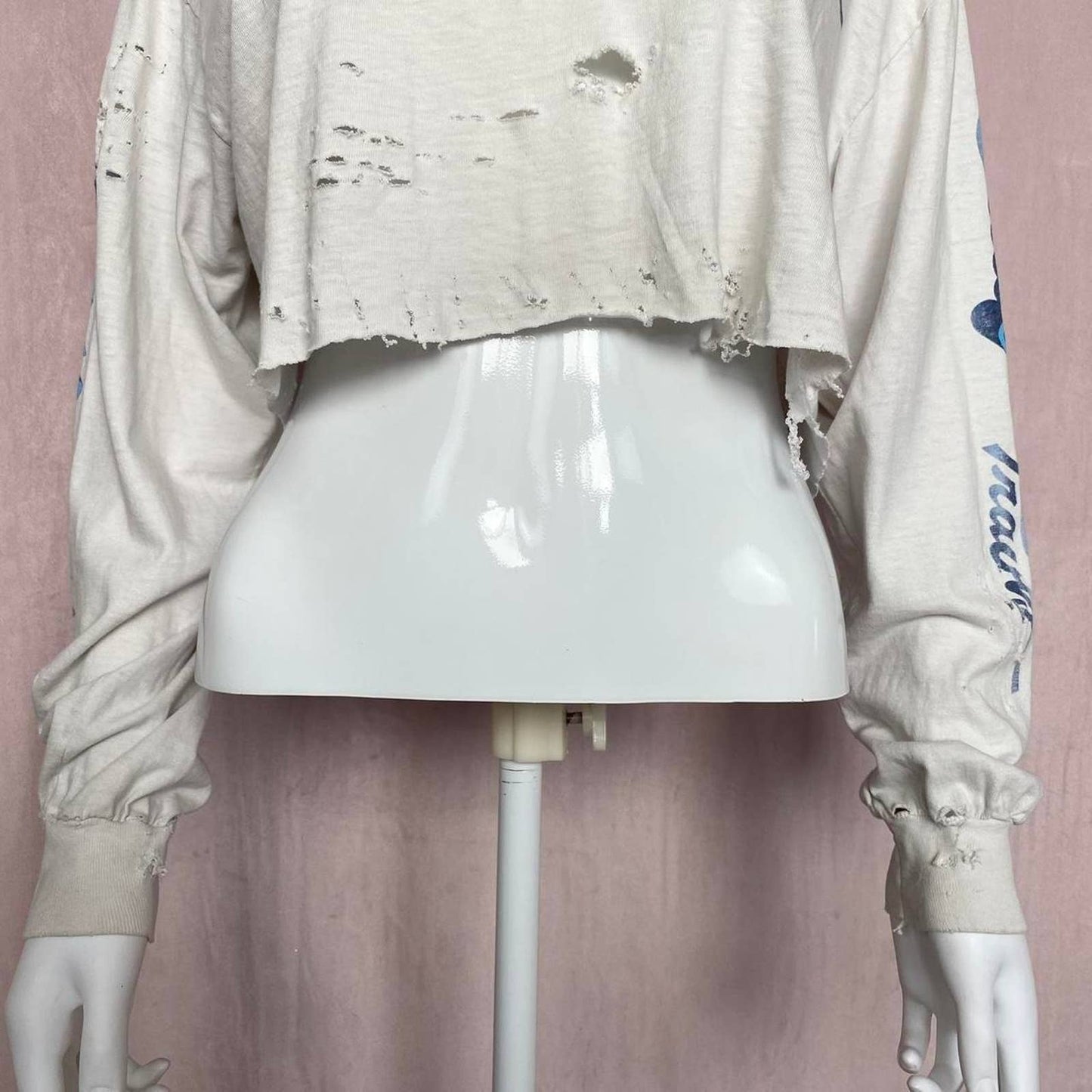 Upcycled Oasis Lake Travis Distressed Crop Long Sleeve, Size Large