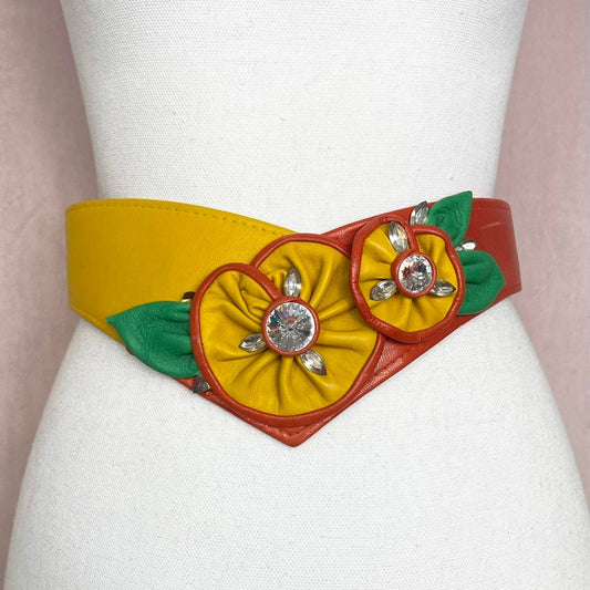 Secondhand Embellished Floral Leather Belt