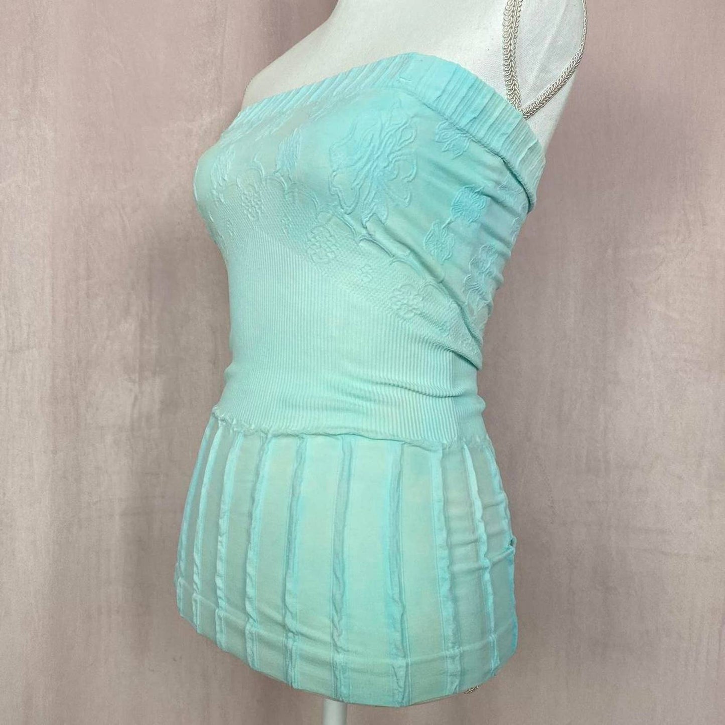Upcycled Vintage Turquoise Watercolor Tube Top, Size Small