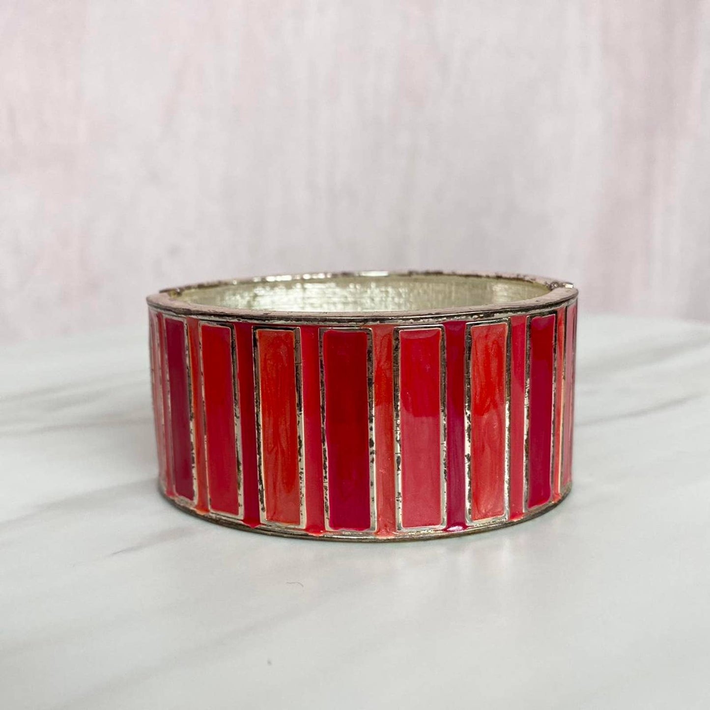 Vintage Red Stripe Wide Statement Cuff Bracelet