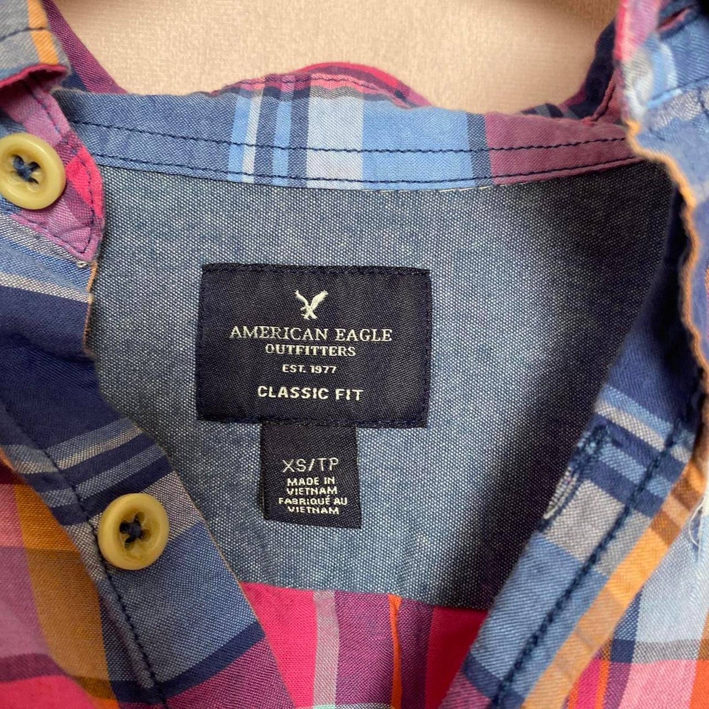 Upcycled Y2K American Eagle Outfitters Distressed Crop Button Up, Size XS