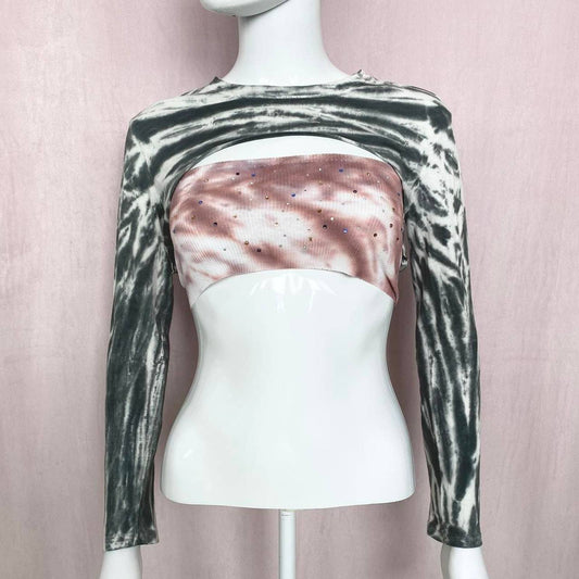 Reworked Z by Zella Hollow Crop Tie Dye Long Sleeve, Size Small