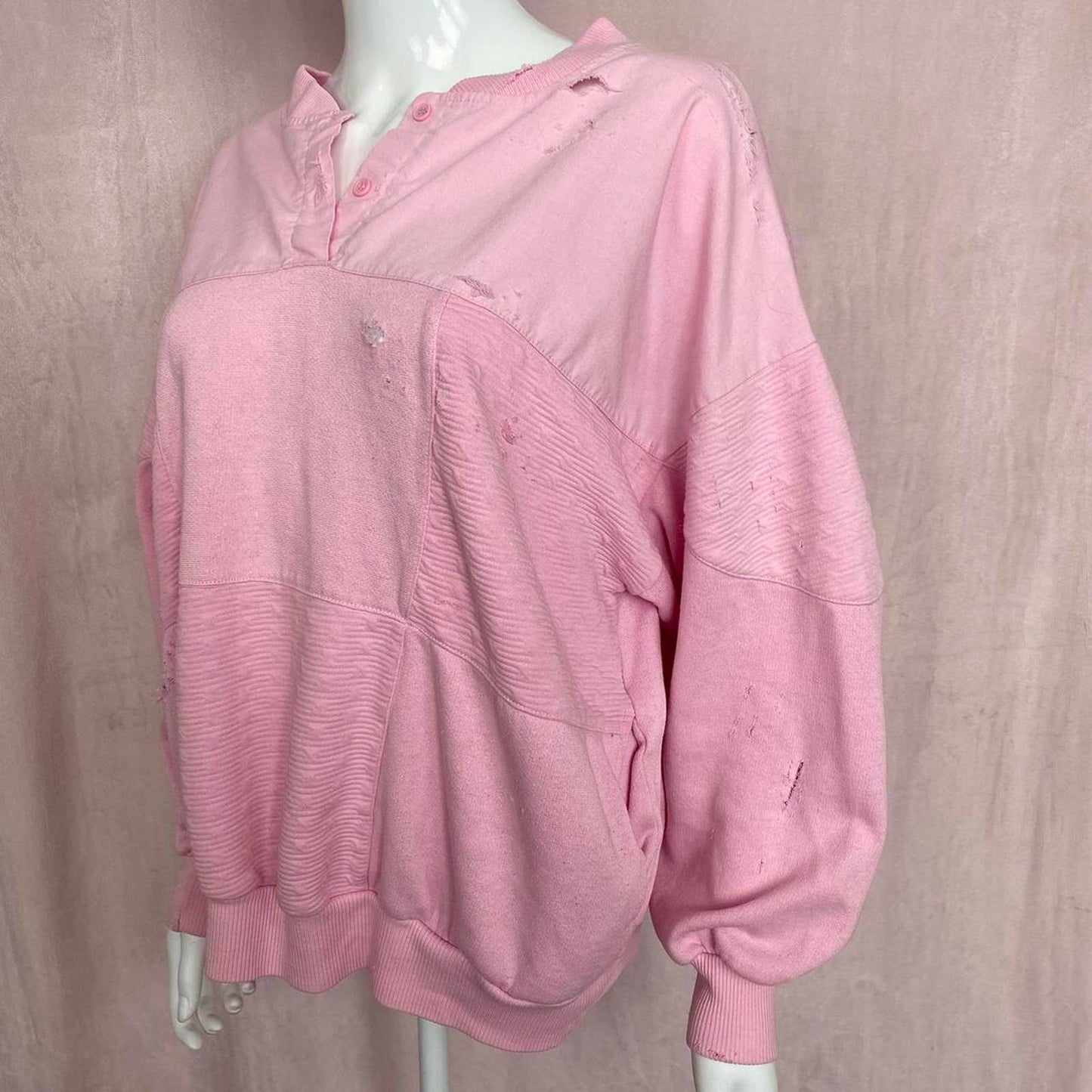 Upcycled Vintage Prestige Global Distressed Pink Crewneck, Size XL