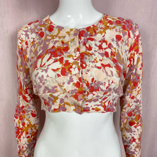 Reworked Merona Floral Crop Cardigan, Size S/M