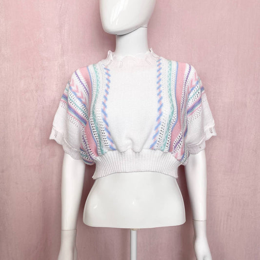 Reworked Vintage Crop Knit Sweater Top, One Size