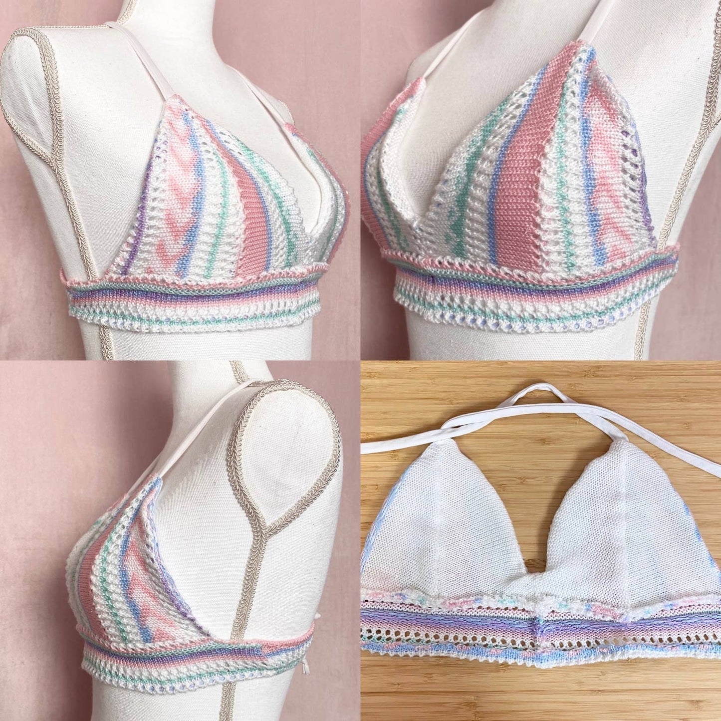 Upcycled Acrylic Knit Bralette Crop Top, Size Small