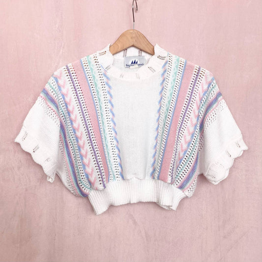 Reworked Vintage Crop Knit Sweater Top, One Size