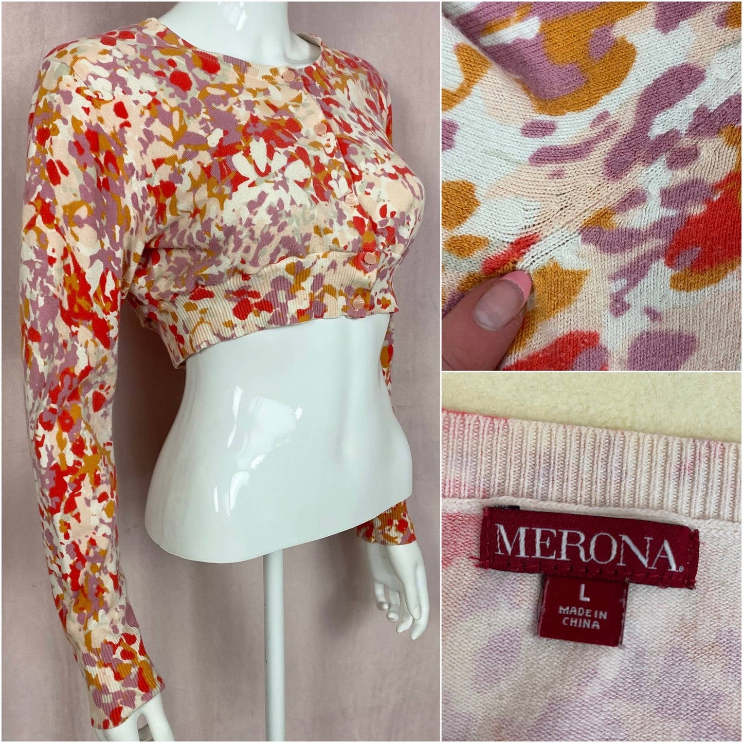 Reworked Merona Floral Crop Cardigan, Size S/M