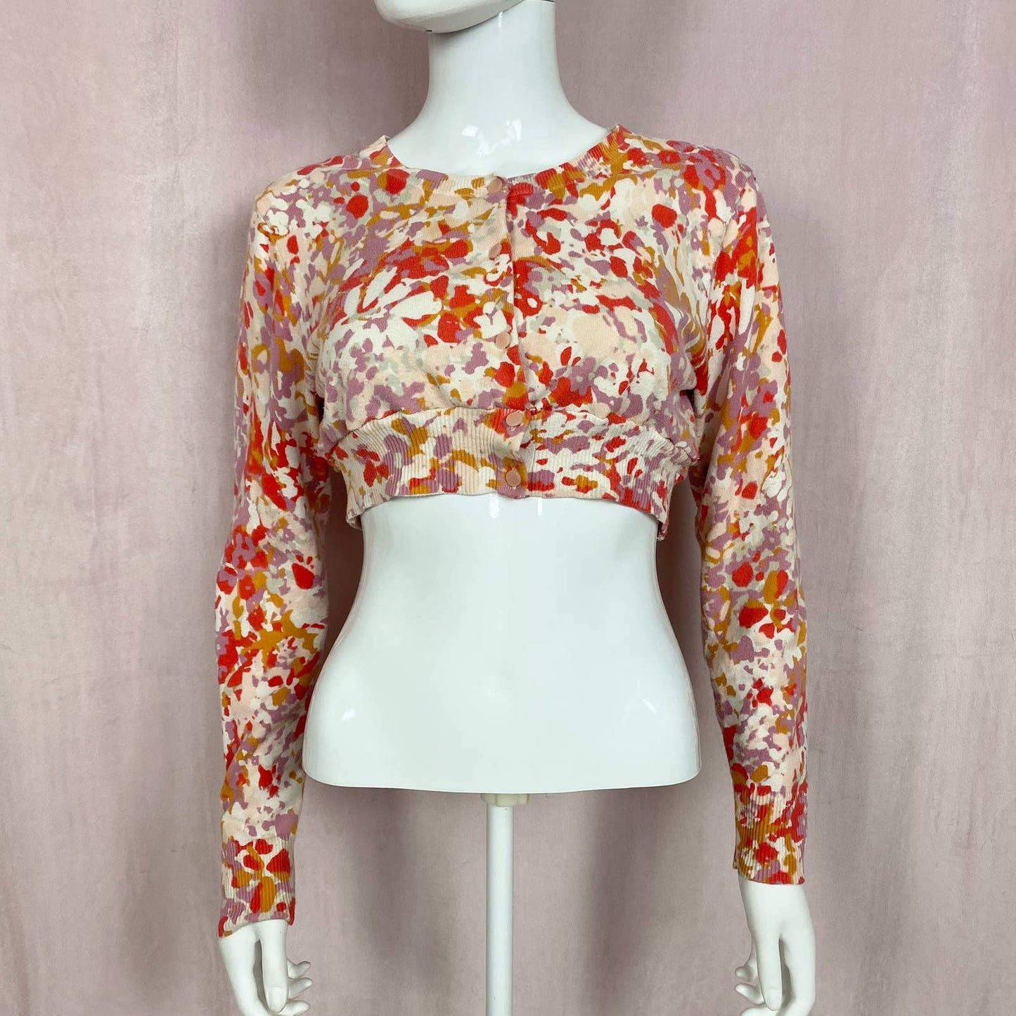 Reworked Merona Floral Crop Cardigan, Size S/M