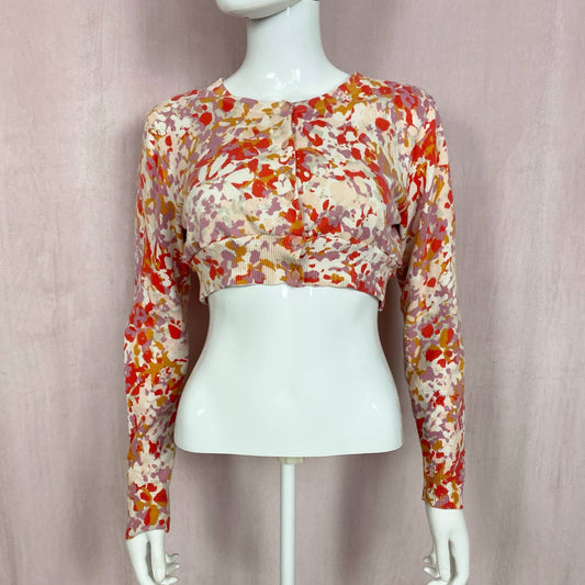 Reworked Merona Floral Crop Cardigan, Size S/M