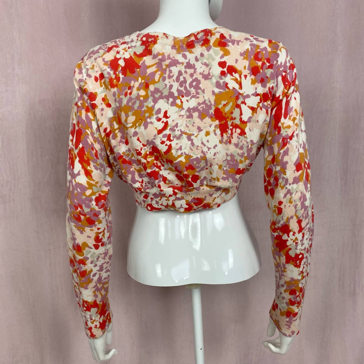 Reworked Merona Floral Crop Cardigan, Size S/M