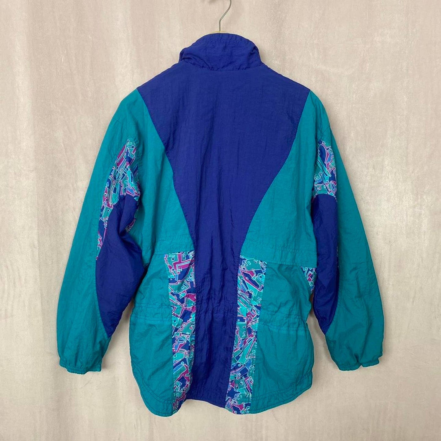vintage 90s windbreaker teal blue long sleeve retro jacket, size small men’s