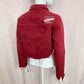 Upcycled Red Distressed Crop Denim Jacket, Size Small
