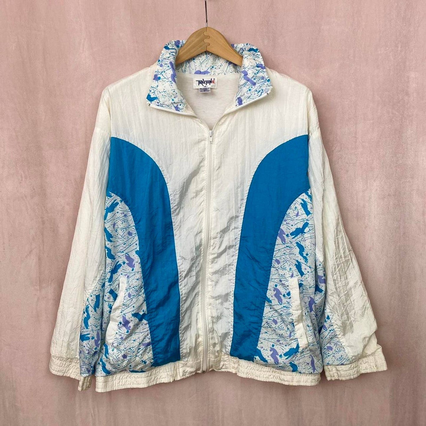 Vintage 90s Cream White Blue Windbreaker, Size Extra Large