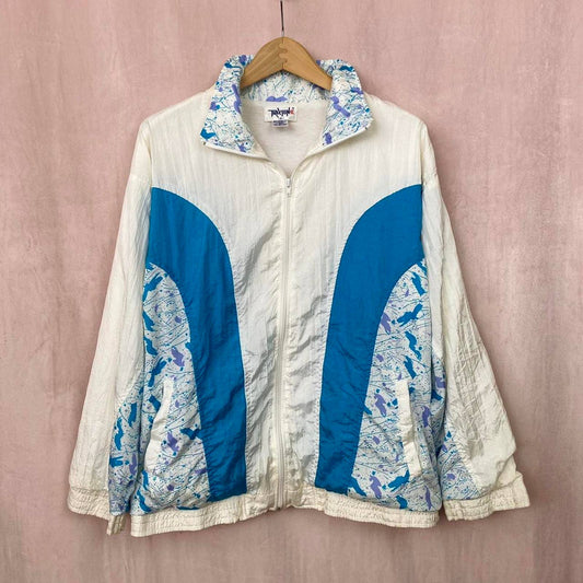 Vintage 90s Cream White Blue Windbreaker, Size Extra Large