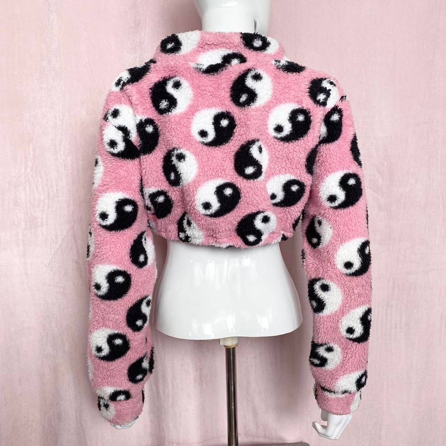 Reworked Yin Yang Half Zip Crop Sherpa, One Size