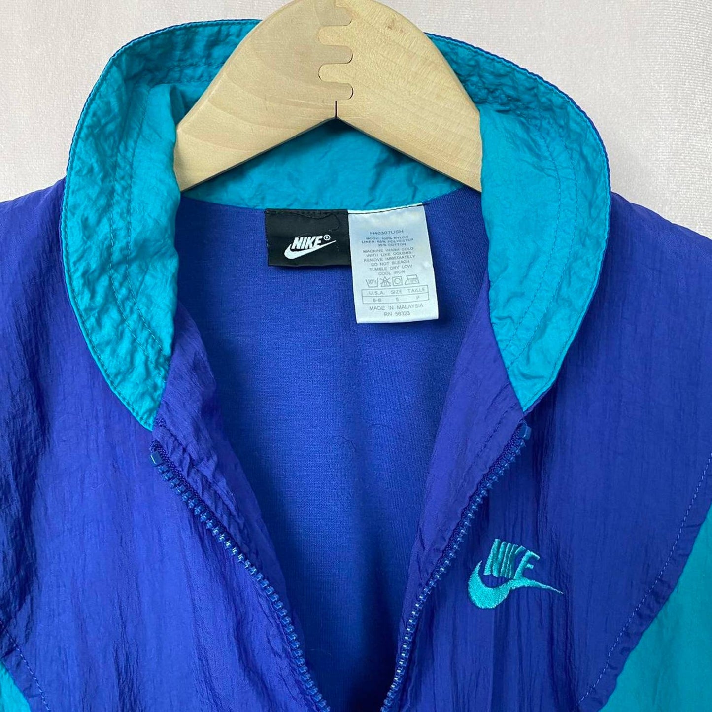 vintage 90s windbreaker teal blue long sleeve retro jacket, size small men’s