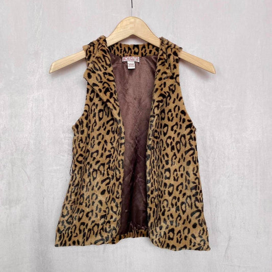 Y2K Beautees Leopard Print Faux Fur Vest, Size XS