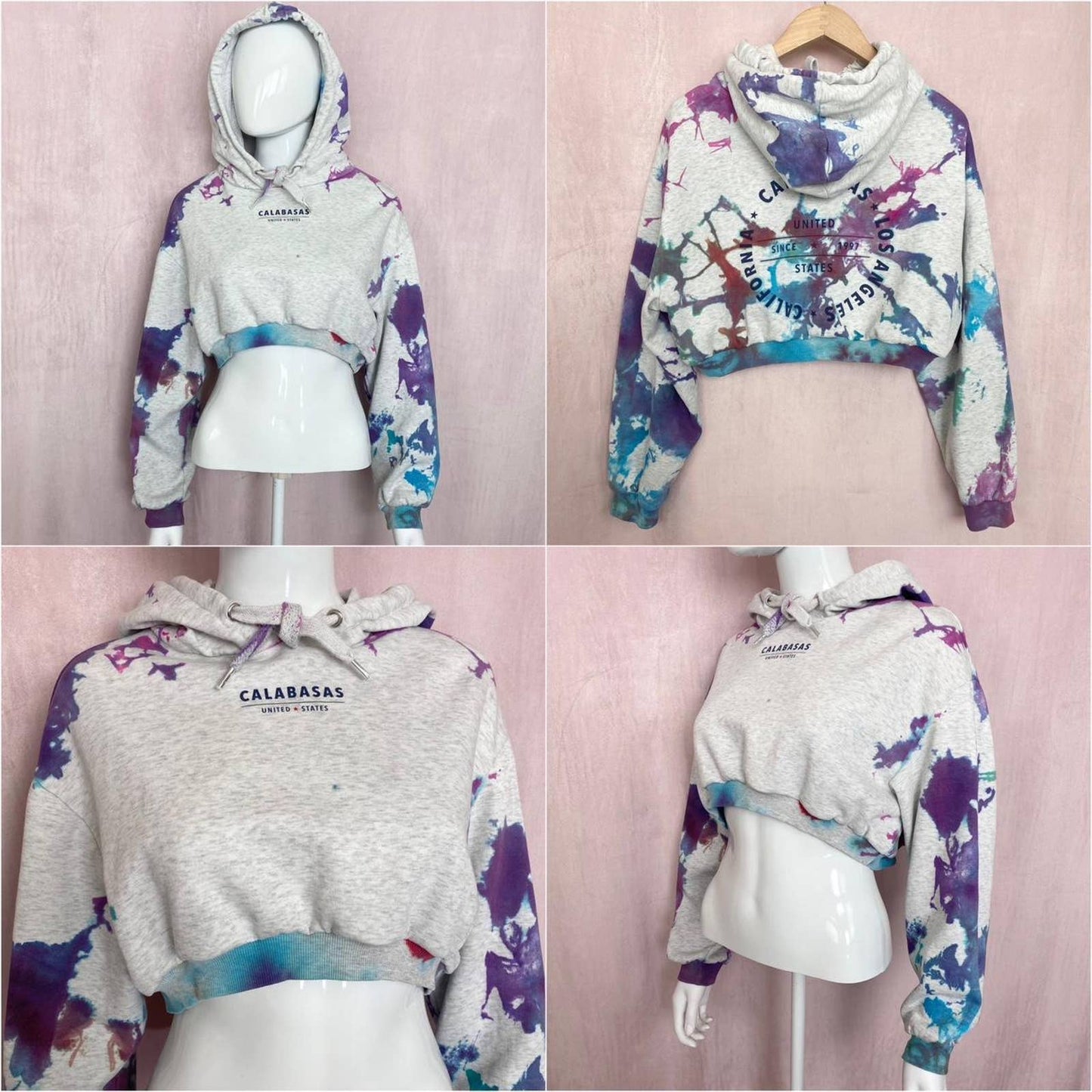 Reworked Calabasas Tie Dye Crop Hoodie, Size Medium