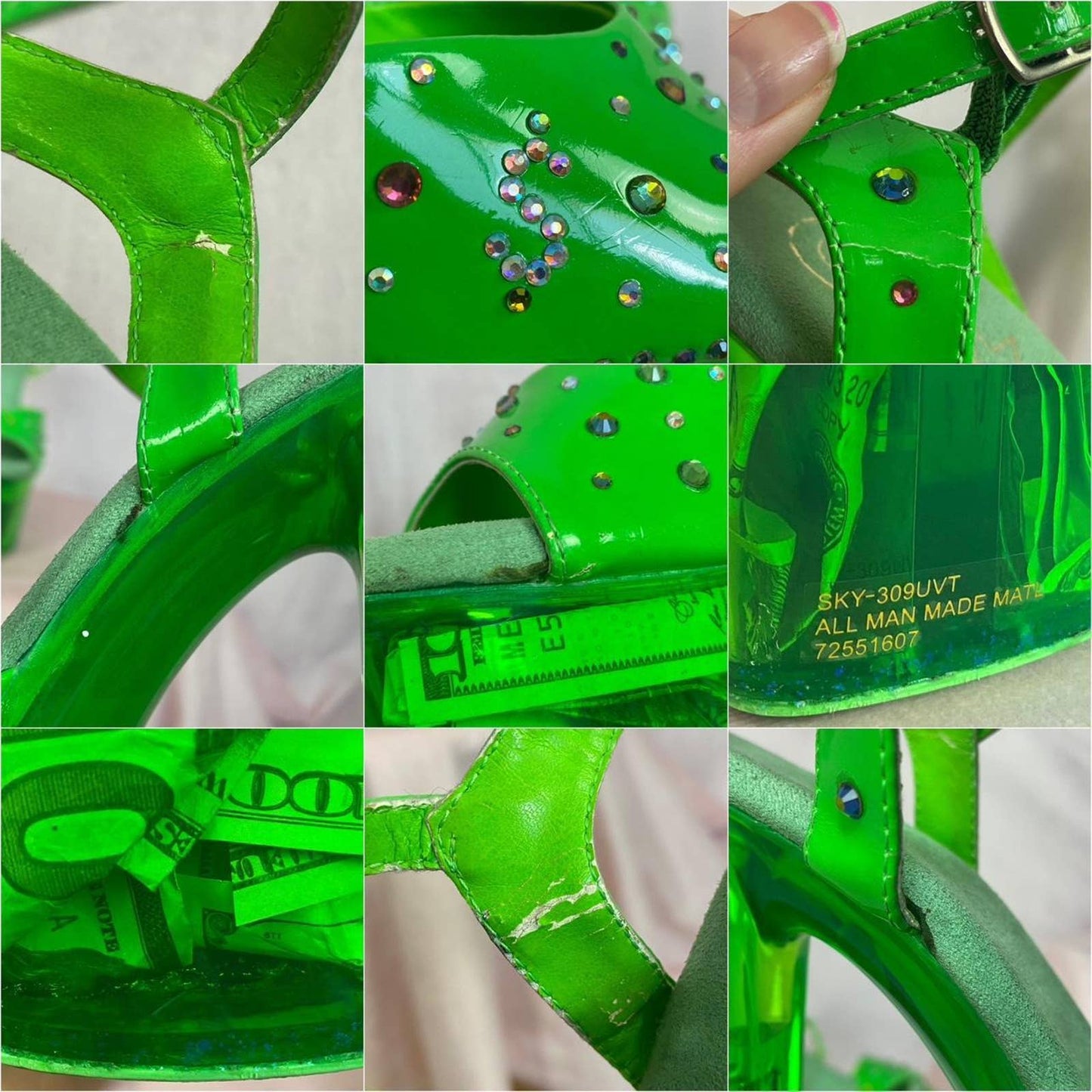 Upcycled Pleaser Green Money Dancer Heels, Size 6