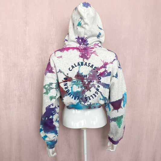 Reworked Calabasas Tie Dye Crop Hoodie, Size Medium