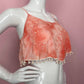 Reworked Boho Tie Dye Pom Pom Trim Crop Top, Size Small