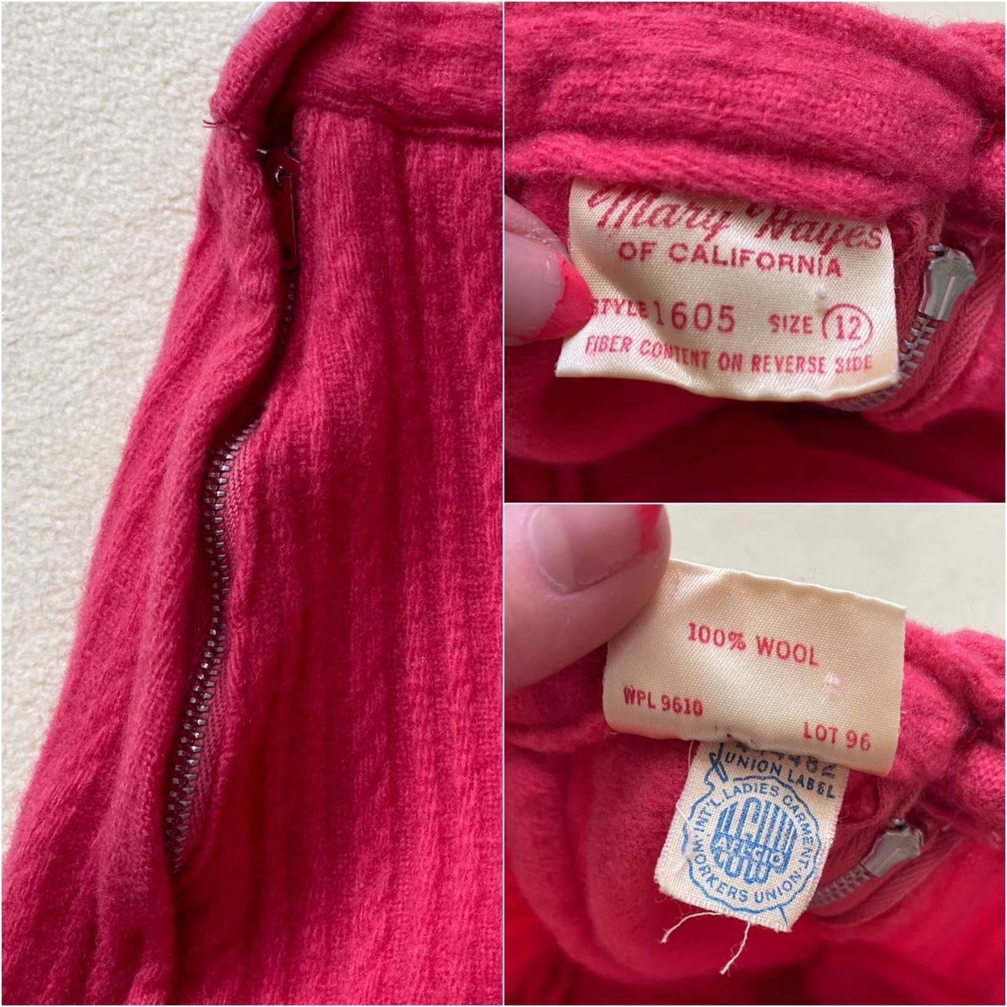 Vintage 50s Pink Wool Pencil Skirt, Size XS
