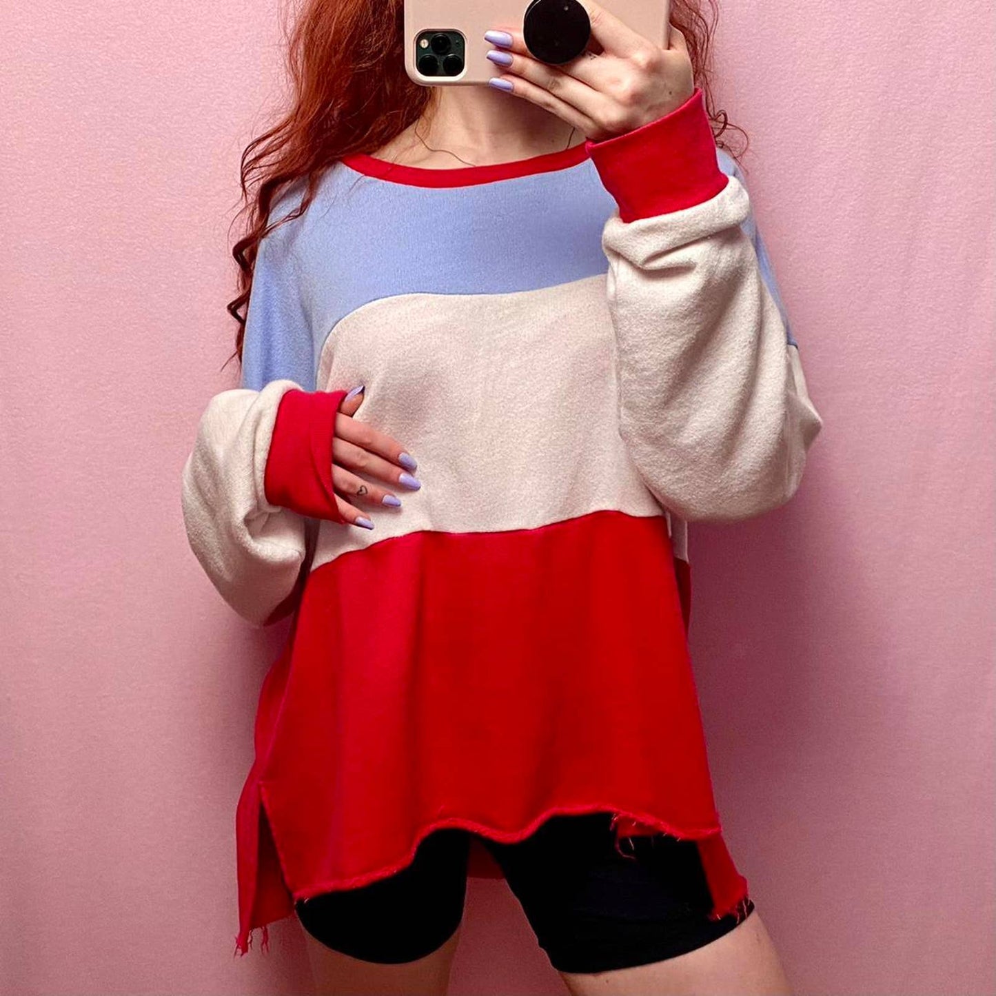 Secondhand Forever 21 red white & blue long sleeve sweater, size 2XL