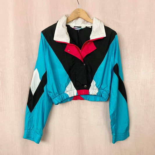 vintage 80s / 90s G4000 multicolor blue crop windbreaker jacket, size large