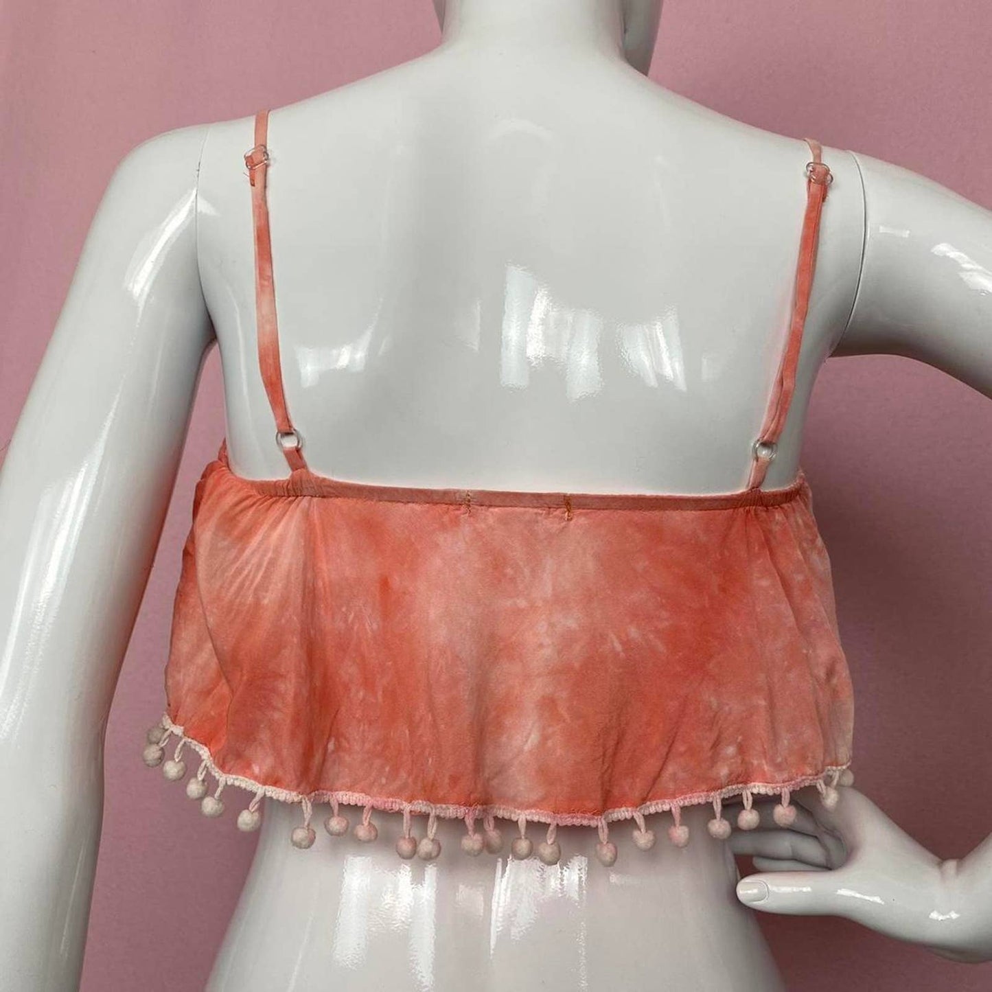 Reworked Boho Tie Dye Pom Pom Trim Crop Top, Size Small