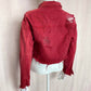 Upcycled Red Distressed Crop Denim Jacket, Size Small