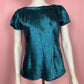 Secondhand Handmade Short Sleeve Teal Blouse, Size Small
