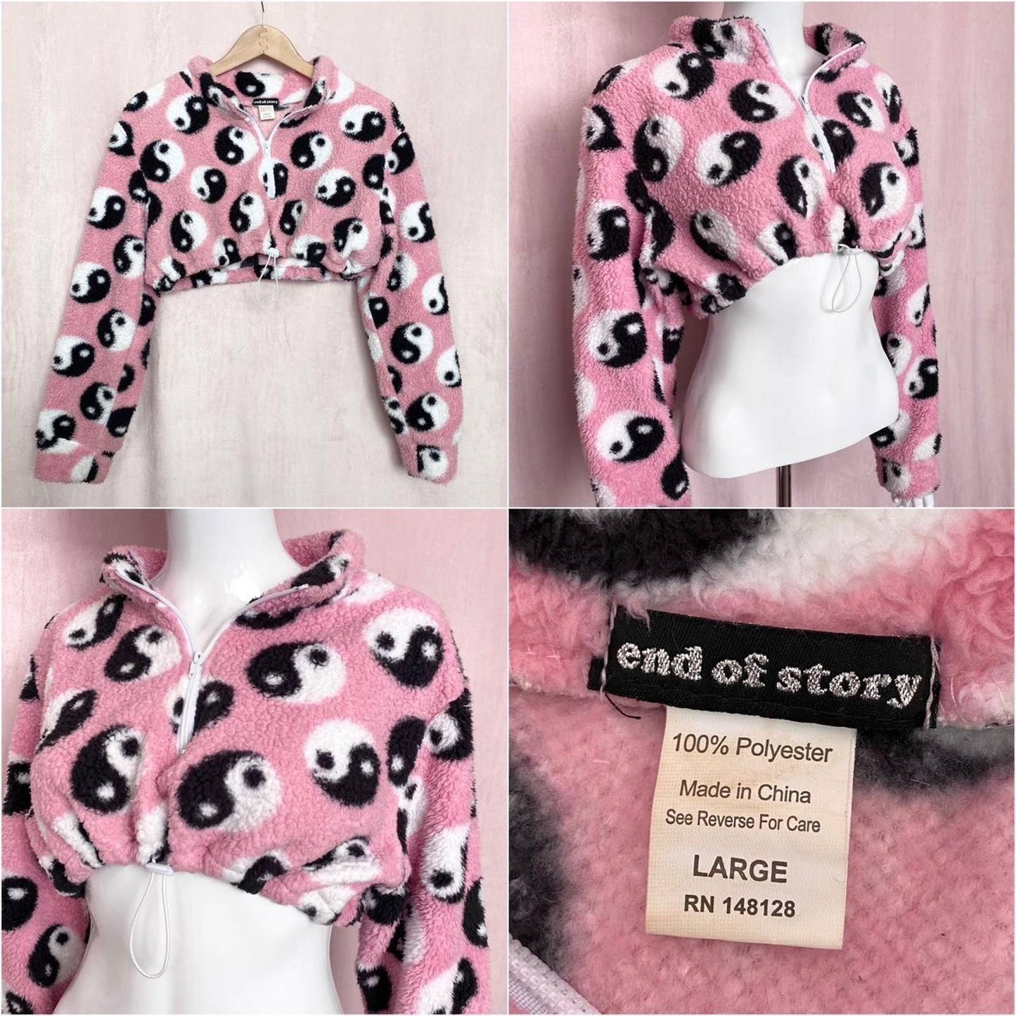 Reworked Yin Yang Half Zip Crop Sherpa, One Size