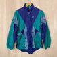 vintage 90s windbreaker teal blue long sleeve retro jacket, size small men’s