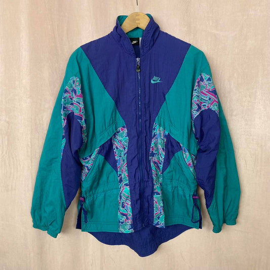 vintage 90s windbreaker teal blue long sleeve retro jacket, size small men’s